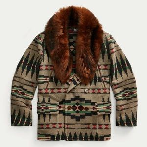 RRL Ralph Lauren Shearling Jacquard Blanket Jacket Suede Trim Men's Size M